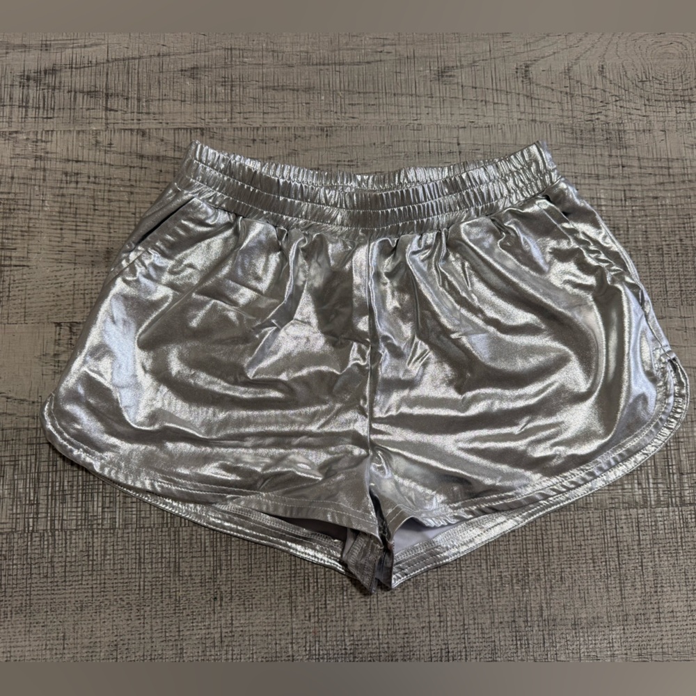 H& M Metallic Silver Running Shorts Size Medium - Picture 2 of 10